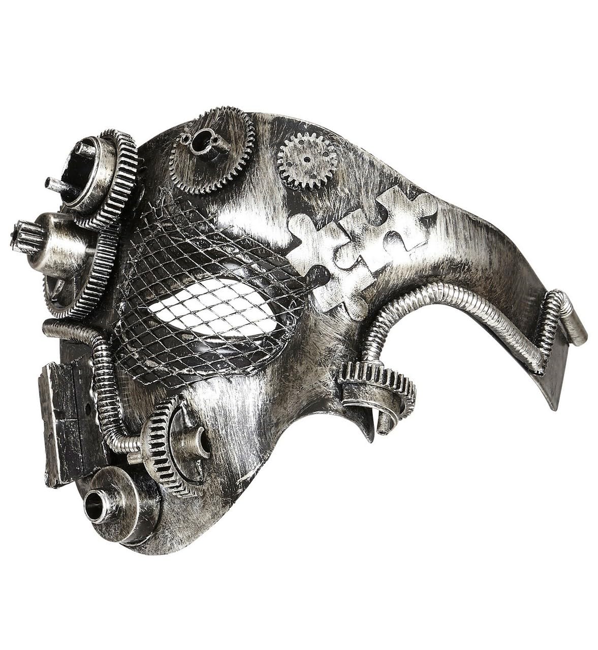 W WIDMANN MILANO Party Fashion - Steampunk Half-Face Mask for Adults Unisex, Show, Festivals, Halloween, Carnival, Theme Parties, Silver Color