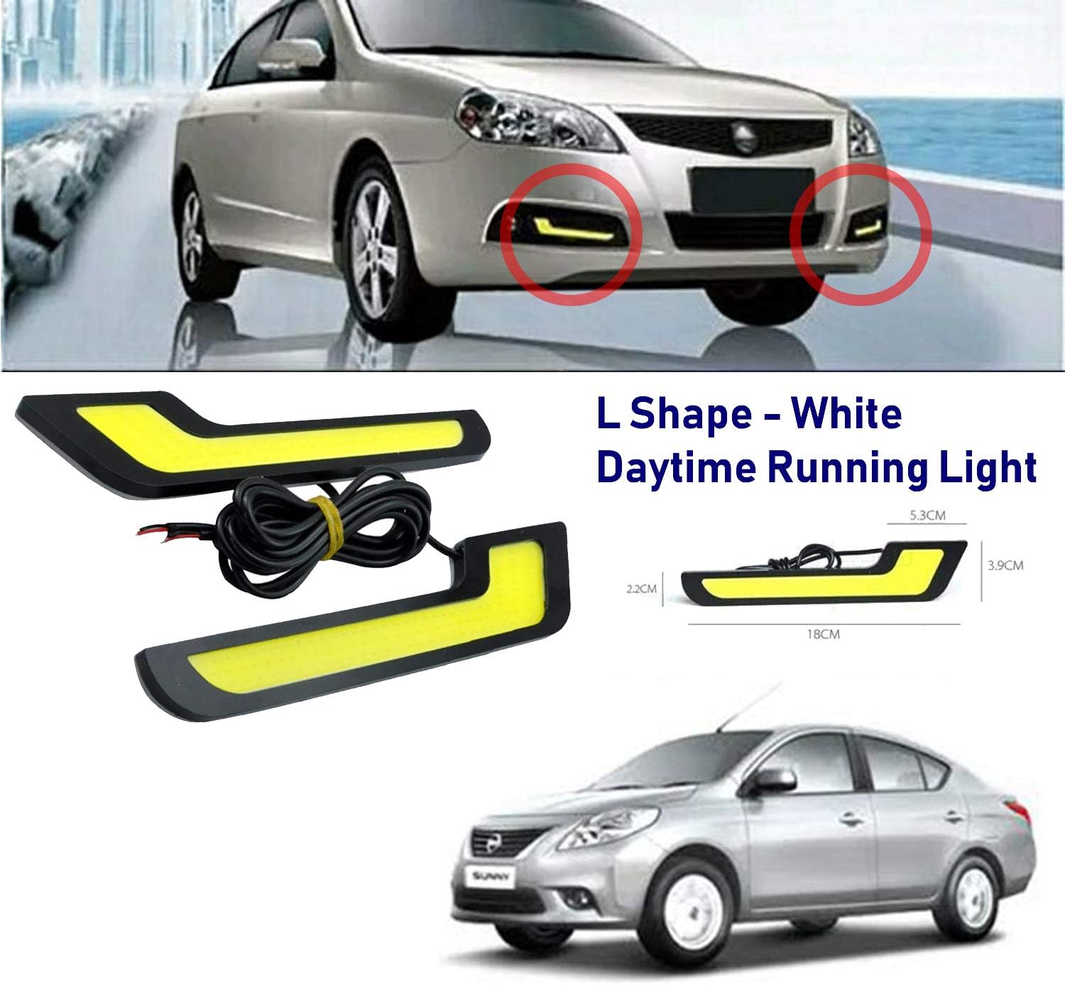 Semaphore 12V COB Car Styling 7 L Shaped LED DRL Light Super Bright Daytime Running Lights Fog Lamps for Nissan Sunny