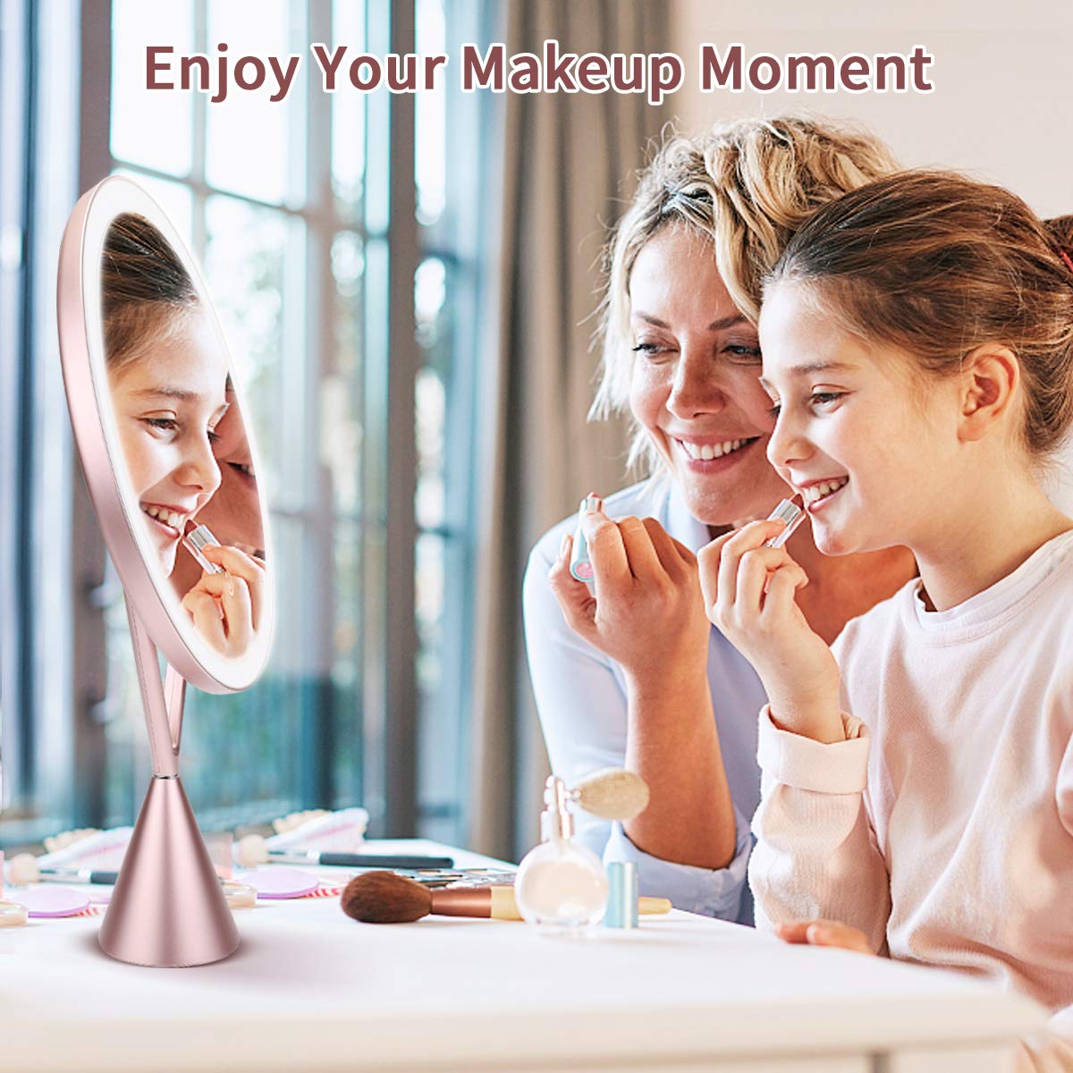 morpilot Kosmetikspiegel mit LED Beleuchtung, 5 Facher Vergrößerung mit Licht Schminkspiegel beweglich und 45° schwenkbar Kosmetik Mirror Batterie-Betrieb Via Touch-Screen Kosmetikspiegel