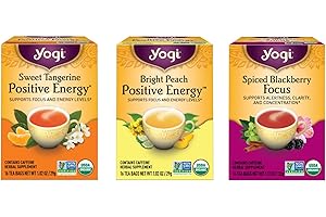 Yogi Tea - Morning Energy Variety Pack (3 Pack) Includes Peach Bergamot Bright Day, Sweet Tangerine Positive Energy, Spiced Blackberry Focus - 48 Organic Tea Bags