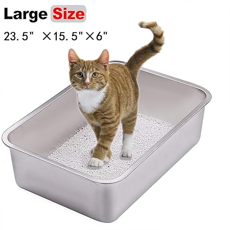 Yangbaga Katzentoilette, Edelstahl, groß, kein Geruch, Antihaftbeschichtung, kein Bücken, leicht zu reinigen (Größe)