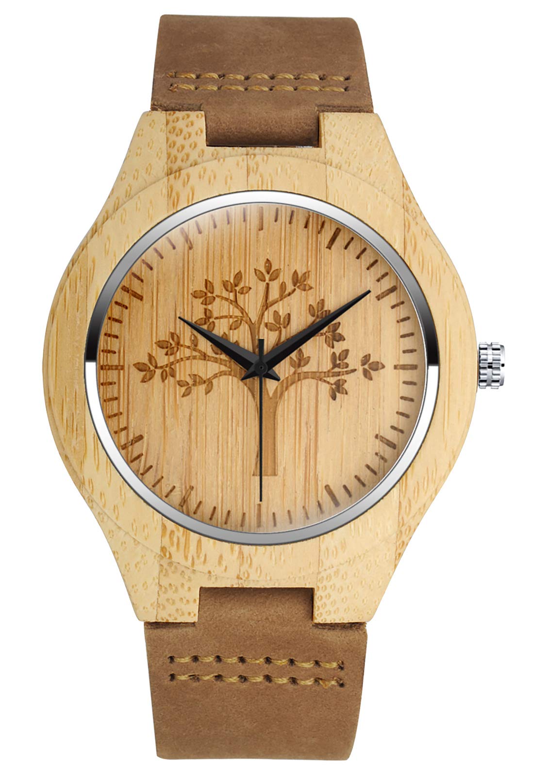 SUPBRO Wooden Watches Men's Wooden Watch Wooden Watch Analogue Quartz Movement Watches Bracelet Natural Wood Brain Tree, Brown, Strap.