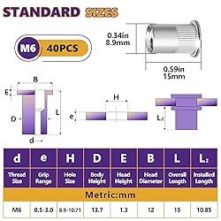 M6 Rivet Nut, 40PCS Metric 304 Stainless Steel