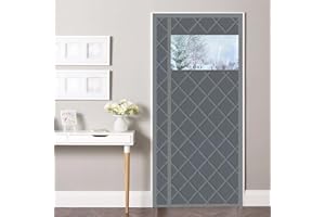 Anze Magnetic Thermal Insulated Door Curtain, Fits Door Size 50" X 82" Winter Door Cover with Visible Panel, Waterproof Fabric Filled with Thick Cotton Windproof Insulation Door Blanket, Gray