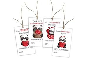 JIOJIO CHAN Valentine’s Day Gift Tags Cute Panda Theme DIY Present Wrap Hang Label with Twine Kids Hang Name Label Valentine's Day Anniversary Party Wrapping Supplies - Pack of 40 (4 Styles) - J820