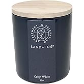 Sand + Fog Scented Candle - Crisp White – Additional Scents and Sizes – 100% Cotton Lead-Free Wick - Luxury Air Freshening Jar Candles - Perfect Home Decor – 10oz