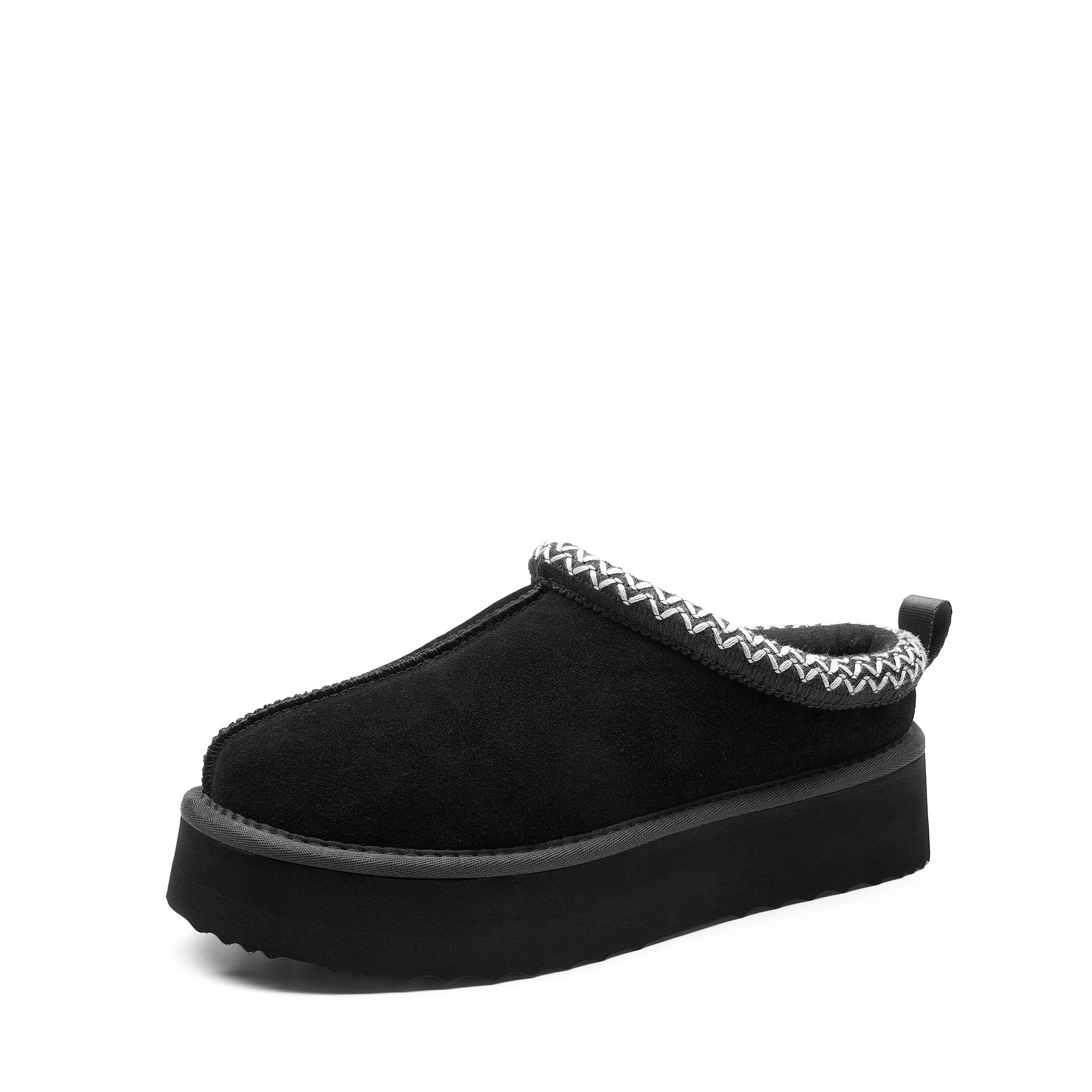 DREAM PAIRS Women's Slippers for Women Genuine Suede Platform Slip-on Warm Slippers Winter Fluffy Warm Comfy Furry Shoes for Outdoor Indoor FuzzyEasy,Size 7.5W,Black Image