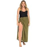 Back From Bali Womens Plus Size Sarong Wrap Solid Swimsuit Cover Up Pareo Bathing Suit Beach Skirt Coconut Clip