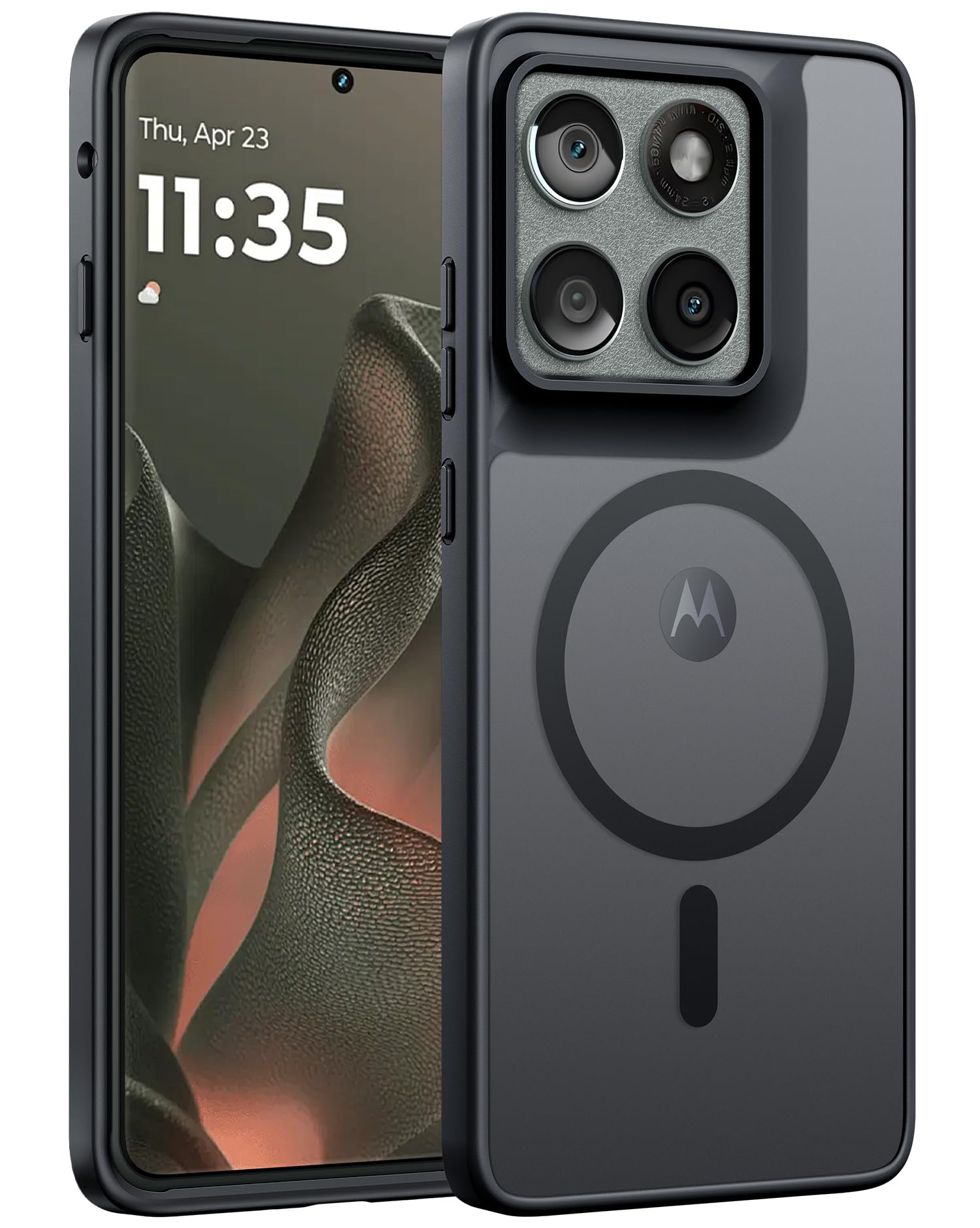 Photo 1 of FNTCASE for Motorola Edge-2025 Magnetic Case: Matte Textured Military Grade Drop Protection Translucent Cell Phone Cover - Slim Rugged Durable Shockproof Protective Bumper Phonecase(6.6 inch/Black)