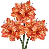 Briful 3PCS Amaryllis Artificial Flowers 17.3 Inch Faux Amaryllis Flowers Stems with 4 Heads Silk Floral Bouquet for Home Room Vase Table Centerpiece Wedding Party Arrangement(Orange)