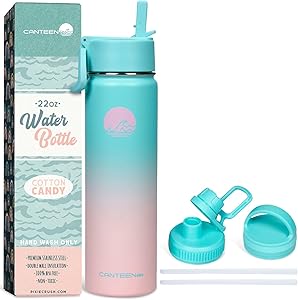 Canteenies Stainless Steel Water Bottle - Insulated Water Bottles with Straw for Hot and Cold Beverages - BPA-Free, Eco-Freindly, and Reusable Water Bottle - Cotton Candy (22 Oz)