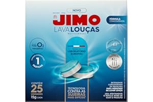 Detergente para Lava-Louças em Pastilhas JIMO, 25 Pastilhas | Multicamadas, Concentrado, Desengordurante, Mais Brilho e Proteção às Louças
