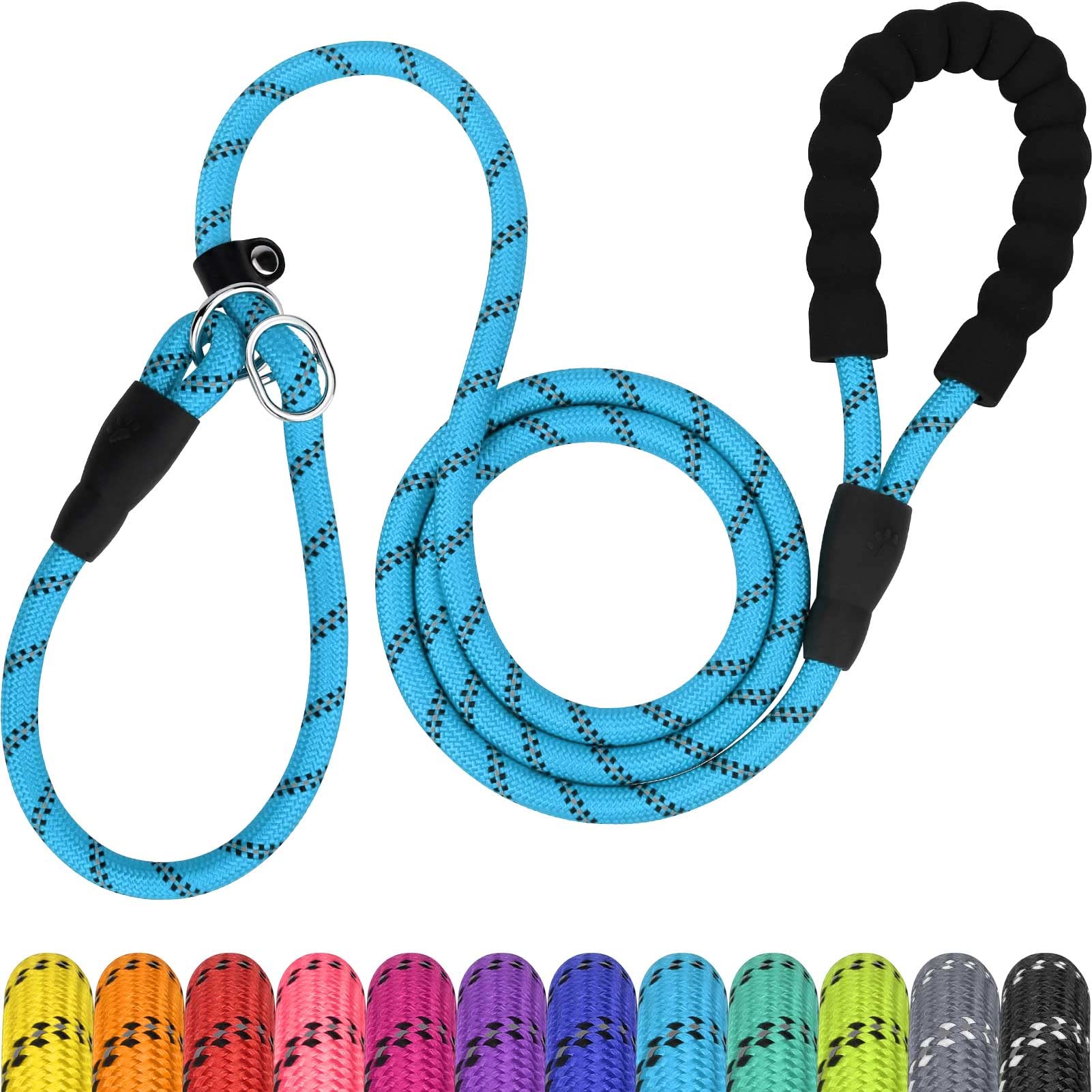 TagME Slip Lead for Dogs,1.8m Reflective Dog Lead with Soft Padded Handle, Slip-On Training Leash for Small Pet, Blue