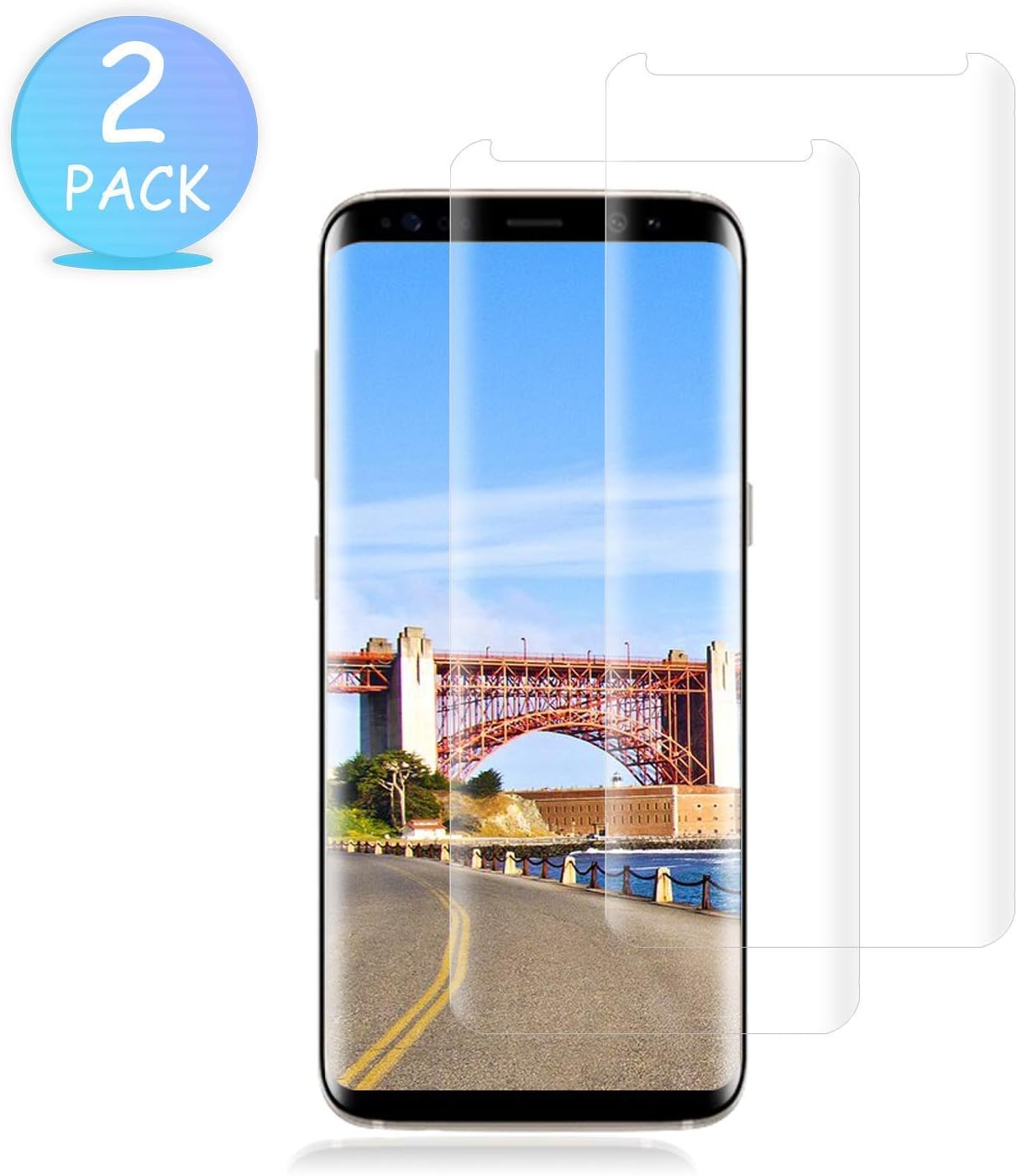 WHJC Galaxy S8 Screen Protector Glass,[2 Pack] Full Cover (3D Curved) Tempered Glass Screen Protector for Samsung Galaxy S8