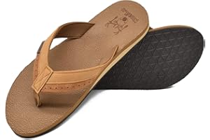 KuaiLu Men's Yoga Mat Leather Flip Flops Thong Sandals with Arch Support