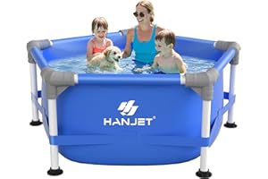 Hanjet 5 FT x 15 Inch PE Round Kids Swimming Pool Above Ground, Eco-Friendly Odorless Backyard Pool for Dog, Easy to Clean & Durable Frame for Toddlers