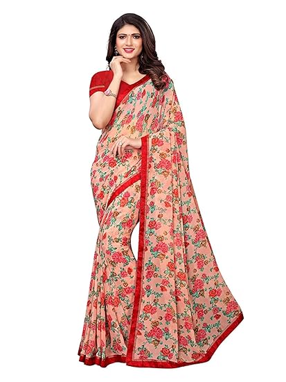 RAJESHWAR FASHION With RF Womens Georgette Saree With Blouse Piece (A32 PEACH_Multicolored)