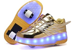 HOVERKICKES LED Roller Skate Shoes for Kids Boys Girls Light Up Roller Sneakers with Detachable Wheels Rechargeable Flashing Wheeled Shoes