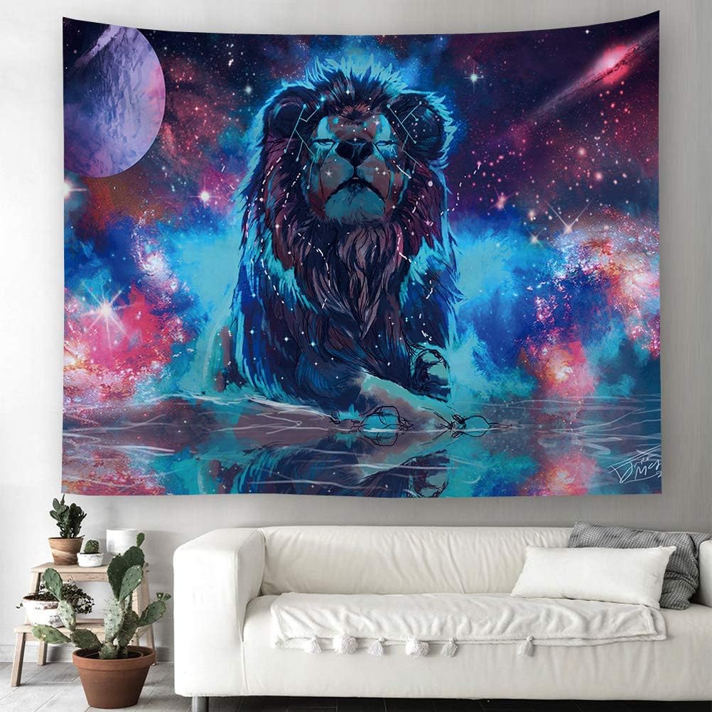 Amazon Com Wchuang Space Tapestry Astrology Decor Tapestry Zodiac Mystic Lion Universe Theme Wall Hanging For Bedroom Living Room Dorm 51 X 59 Home Kitchen