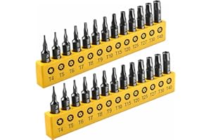 2 Pack 1 Inch Torx Star Punch & Security Bit Set, S2 Steel Tamper Proof Bits with Hole (T4, TT5-TT40) Security Torx Bit Set f