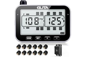 GUTA RV Tire Pressure Monitoring System, RV TPMS, 12 Sensors, 7 Alarm Modes, 14 Days Battery Life, 80ft Sensing Distance, Large Screen, for RV, Trailer, Coach, Motor Home, Fifth Wheel, (0-188psi)
