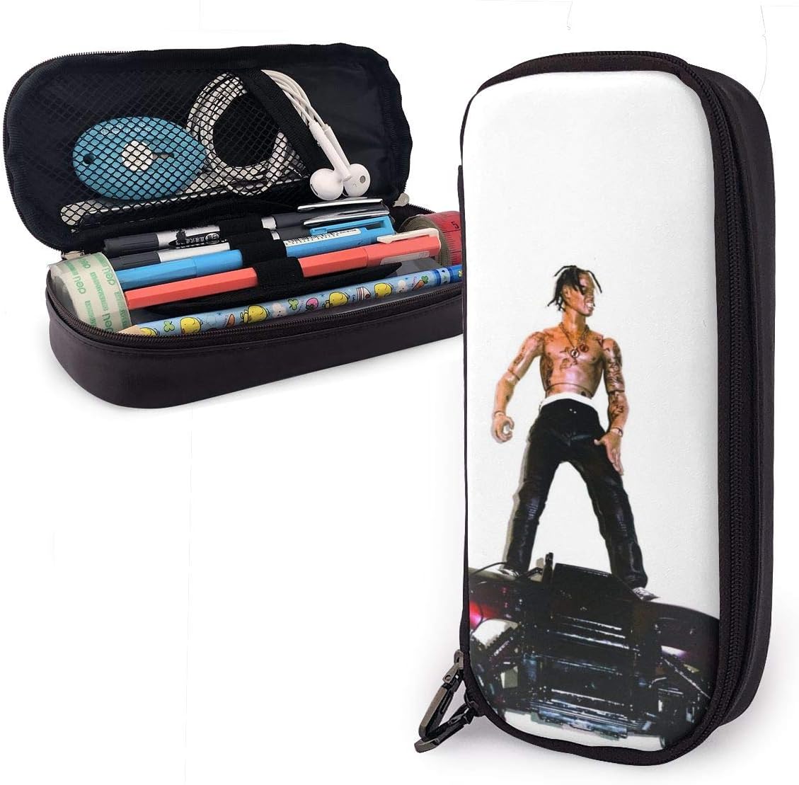 Tra_vis Scott R-odeo Pencil Case - High Capacity PU Leather Pencil Pouch with Double Zipper Stationery Organizer Multifunction Cosmetic Makeup Bag