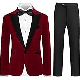 Rogers & Morris Boys Velvet Tuxedo Suit Formal Outfits Slim Fit Kids 5 Piece Set Peak Lapel Tuxedo