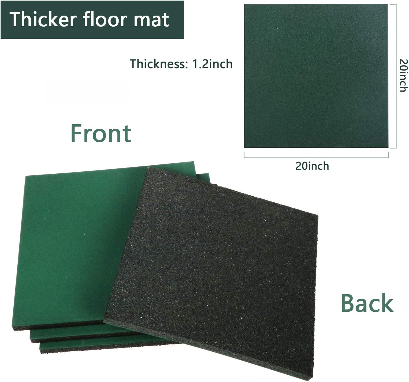 MYOYAY 4 Pack Eco-Sport Interlocking Tiles 20"x20"x1.2" Heavy Duty Rubber Tile Green Non-Slip Flooring Mat for Playground Park Gym Indoor and Outdoor, Cover 11.12 Sq.Ft: Sports & Outdoors