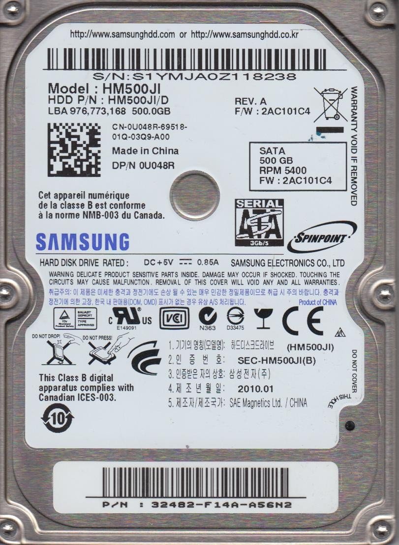 Samsung HM500JI 500GB SpinPoint M7 5400rpm SATA 2.5 Inch Internal Hard Drive