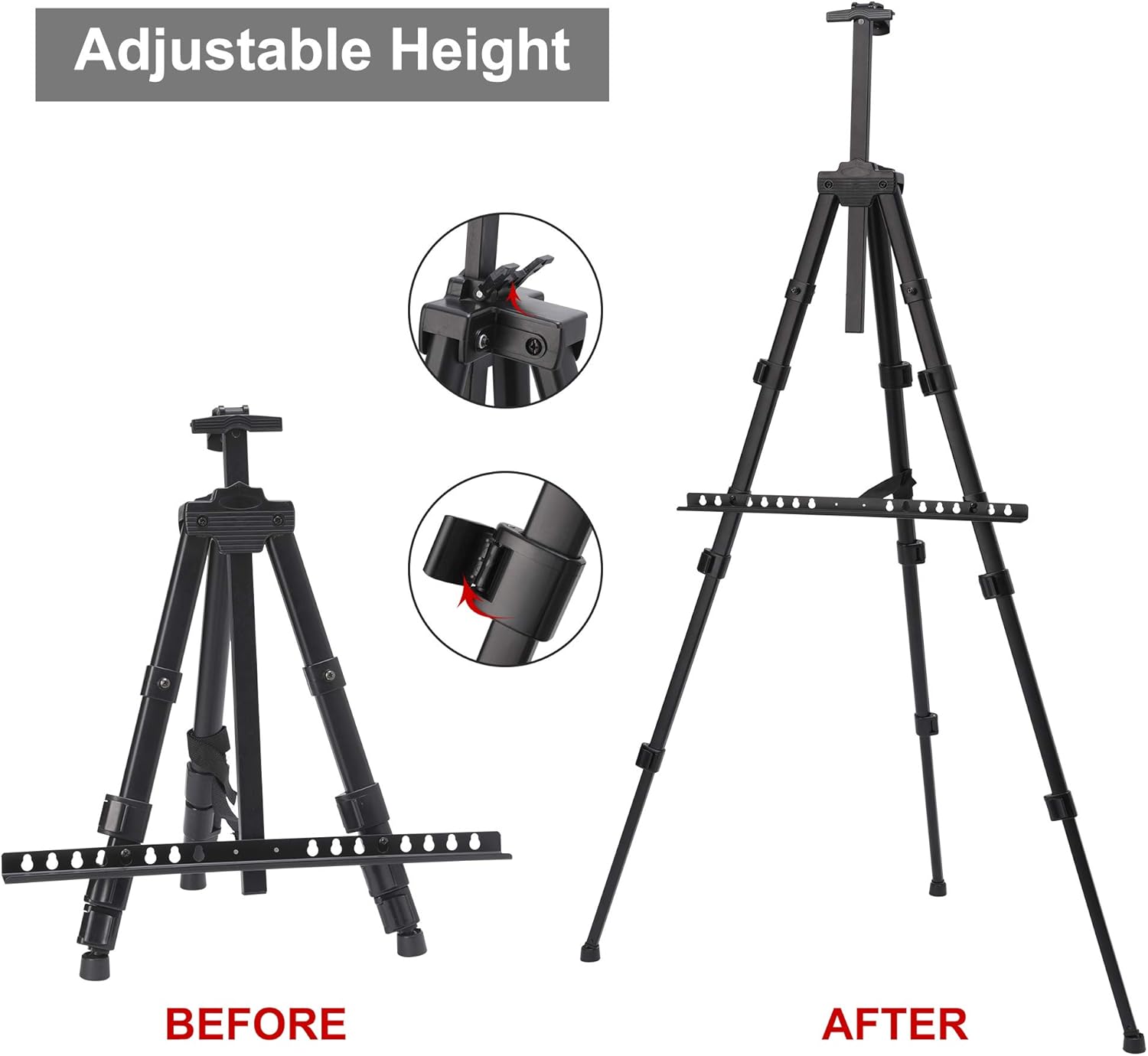 STARHOO Easel for Painting Canvases - Aluminum Art Easel Stand for Table Top/Floor 17" to 56" Adjustable Height with Portable Bag Black