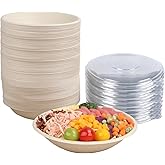 JAYEEY 24 oz Round Disposable salad bowls with lids, Sugarcane Fiber Paper Bowls take away food containers Plant Fibers Freezer Safe 50 Pack