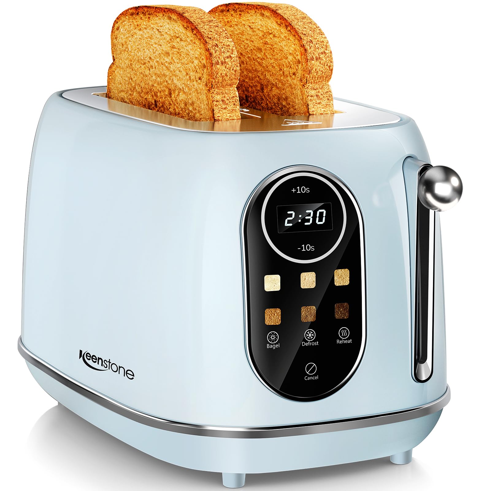 Keenstone Smart Touch Screen Toaster 2 Slice, Retro Wide Slot Stainless Steel Toaster with 6 Browning Levels, Reheat & Defrost, for Bagel, Toast, Bread, Removable Crumb Tray, Blue Image Keenstone Smart Touch Screen Toaster 2 Slice, Retro Wide Slot Stainless Steel Toaster with 6 Browning Levels, Reheat & Defrost, for Bagel, Toast, Bread, Removable Crumb Tray, Blue Image