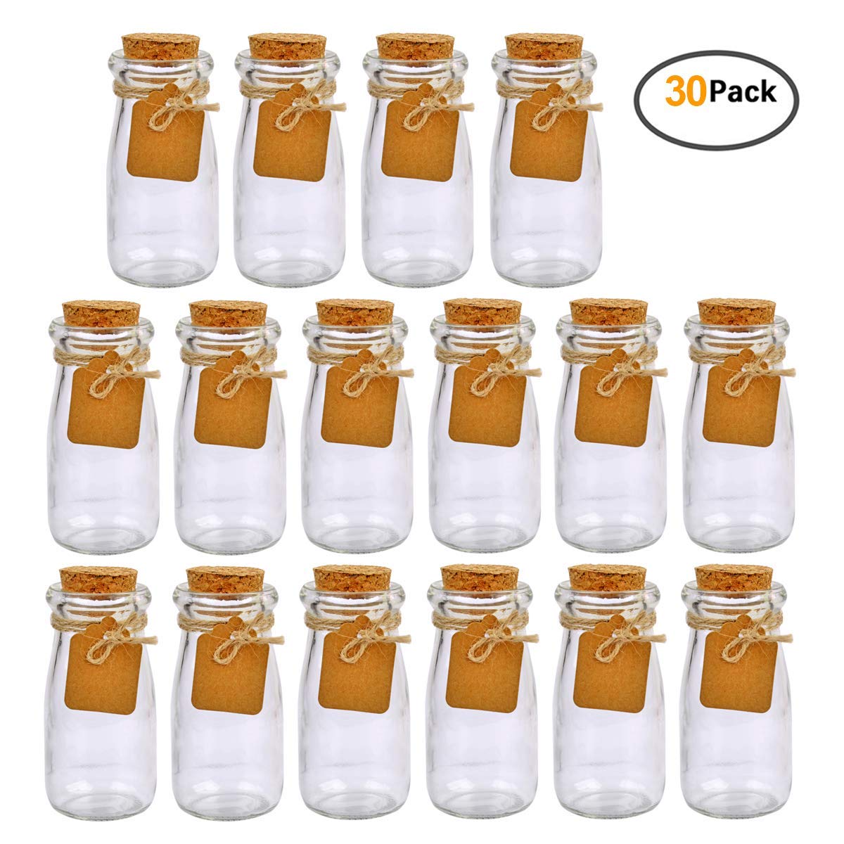 Brajttt 30Pcs Glass Favor Jar with Cork Lids，Multifunctional,Great Decoration（100 ML,3.4OZ）
