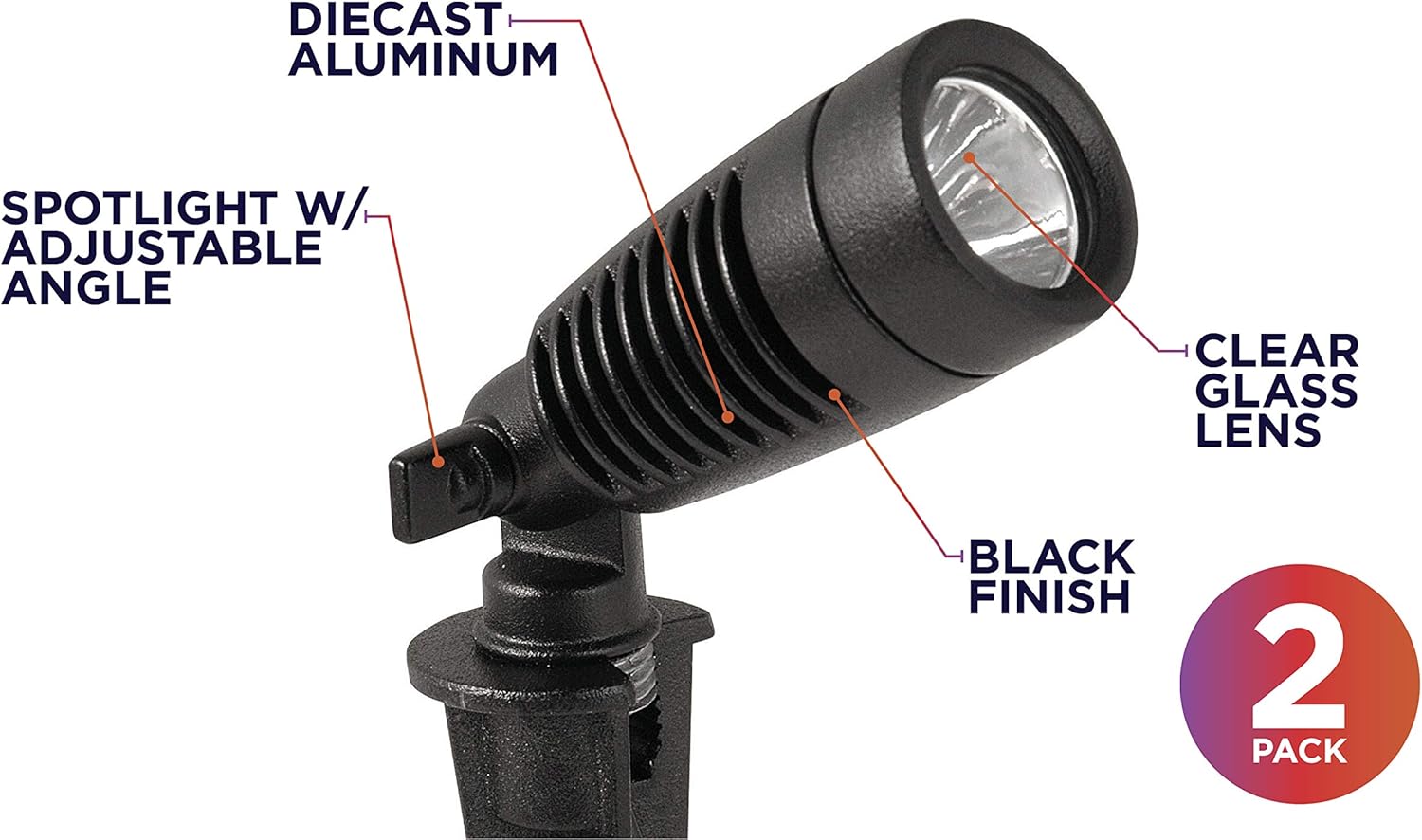 Moonrays 95557 1-Watt Low Voltage LED Outdoor Landscape Metal Spot Light Fixture, Black (Pack of 2) - Outdoor Post Light Accessories - 