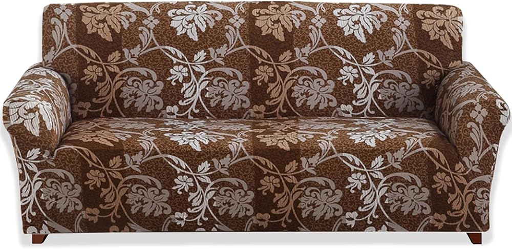 Teynewer 1-Piece Fit Stretch Sofa Cover Brown Pattern 1 Seater