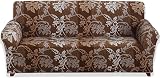 Teynewer 1-Piece Fit Stretch Sofa Cover Brown Pattern 1 Seater