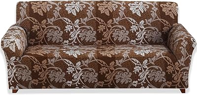 Teynewer 1-Piece Fit Stretch Sofa Cover Brown Pattern 1 Seater