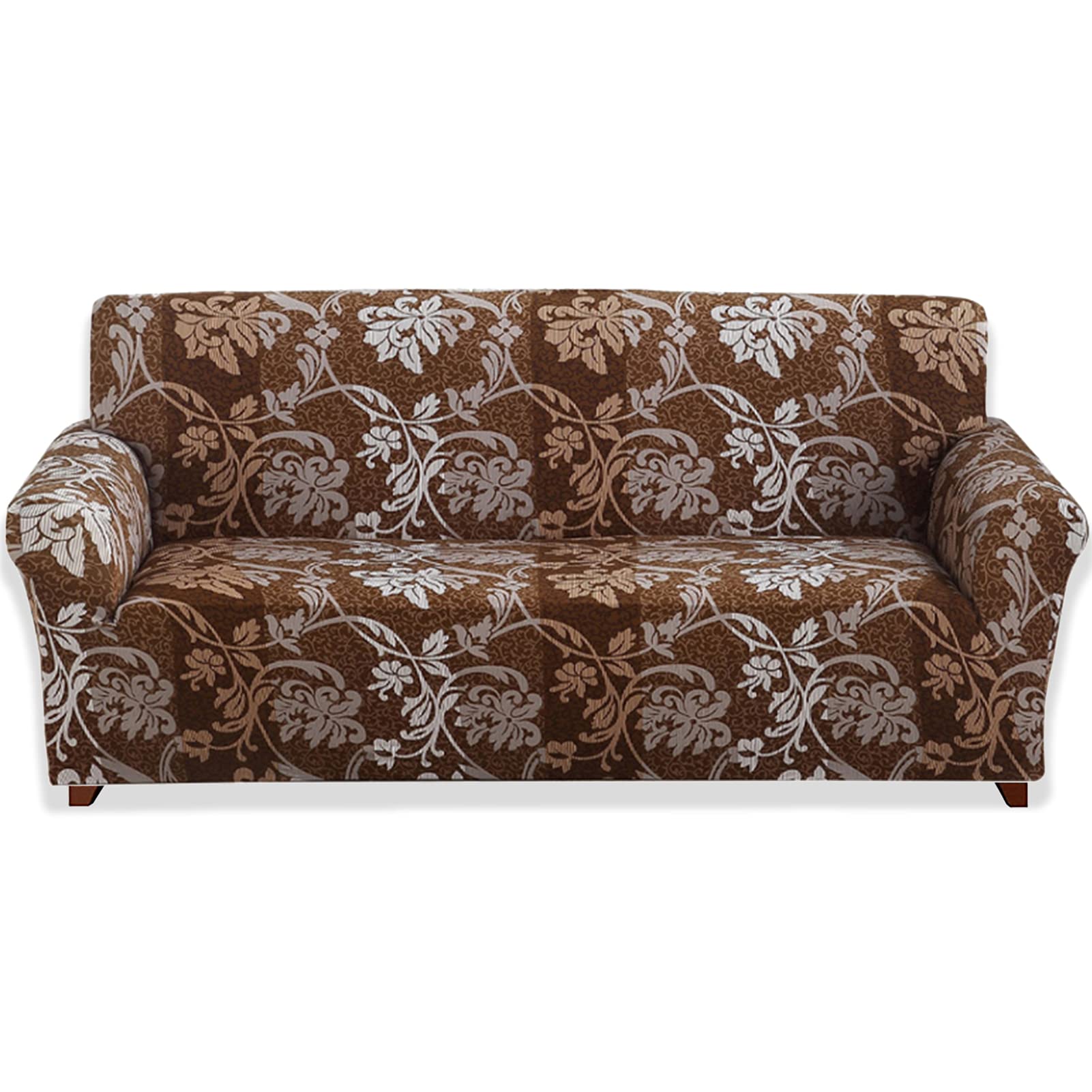 Teynewer 1-Piece Fit Stretch Sofa Cover, Sofa Slipcover Elastic Fabric Printed Pattern Chair Loveseat Couch Settee Sofa Covers Universal Fitted Furniture Cover Protector (1 Seater, Brown Pattern) — image 1