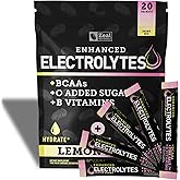 Enhanced Electrolyte Powder Stick Packs (Lemon Berry | 20 Packets) w/ 0 Sugar +BCAAs +B-Vitamins Electrolyte Supplement w Potassium Zinc & Magnesium for Hydration - Keto Electrolytes
