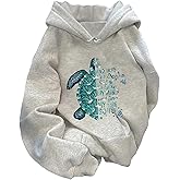 SweatyRocks Women's Oversized Sweatshirts Slogan Turtle Graphic Long Sleeve Pullover Hoodies