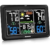 Newentor Weather Station Wireless Indoor Outdoor, Indoor Outdoor Thermometer Wireless, 7.5" Home Weather Stations with Atomic Clock, Temperature Humidity Gauge, Weather Forecast and Barometer, Black