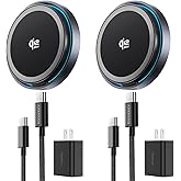 THREEKEY for MagSafe Charger, 2 Pack Qi2 25W Fast Charging Pad with Cooling Fan, Magnetic Wireless Charger with 6.6ft Cable for iPhone 17/16/15 Series (2 Adapters Included)