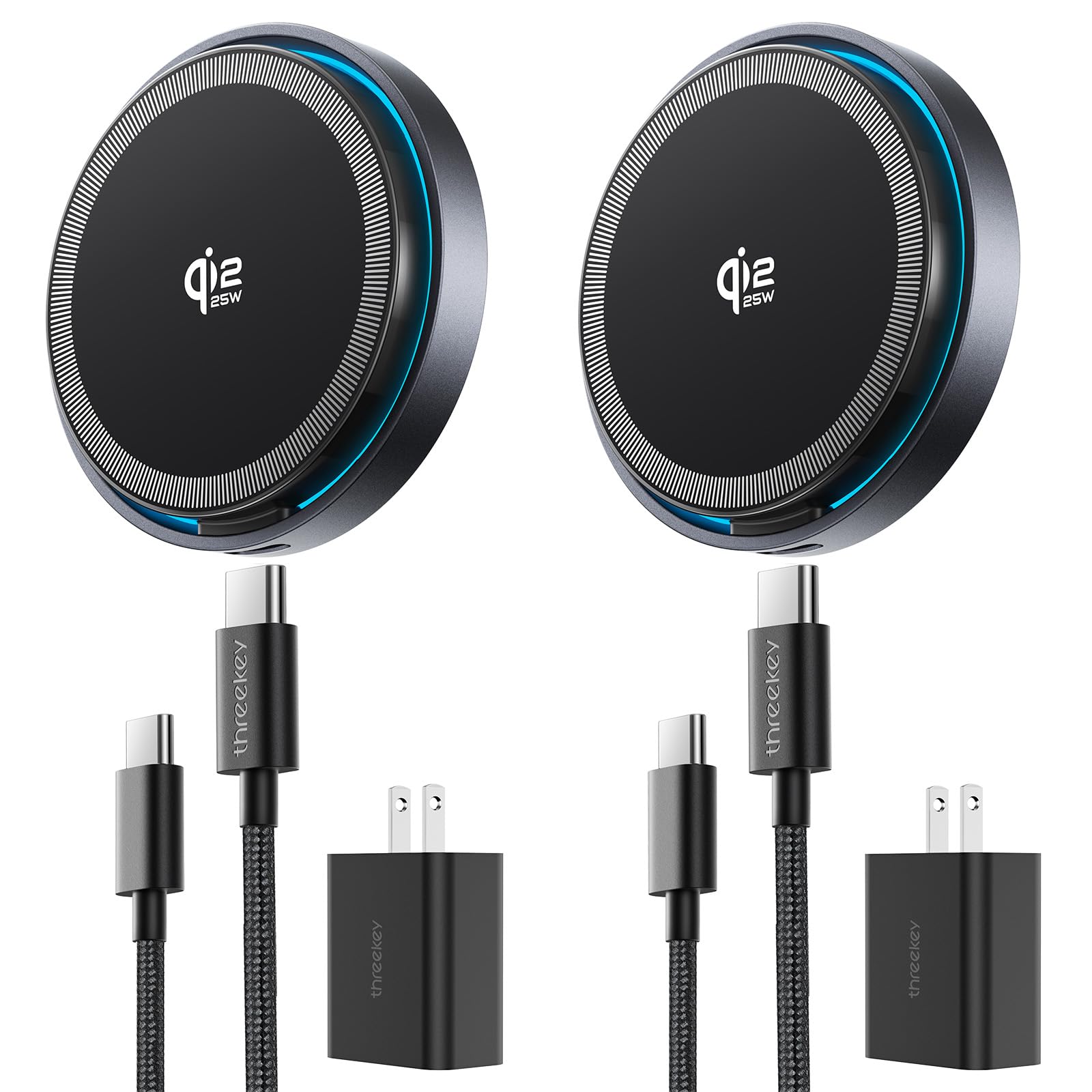 Photo 1 of THREEKEY for MagSafe Charger, 2 Pack Qi2 25W Fast Charging Pad with Cooling Fan, Magnetic Wireless Charger with 6.6ft Cable for iPhone 17/16/15 Series (2 Adapters Included)