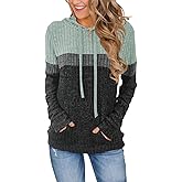 MixShe Women’s Color Block Knit Hoodie – Casual Long Sleeve Pullover Sweater Tops with Pocket