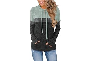 MixShe Women’s Color Block Knit Hoodie – Casual Long Sleeve Pullover Sweater Tops with Pocket