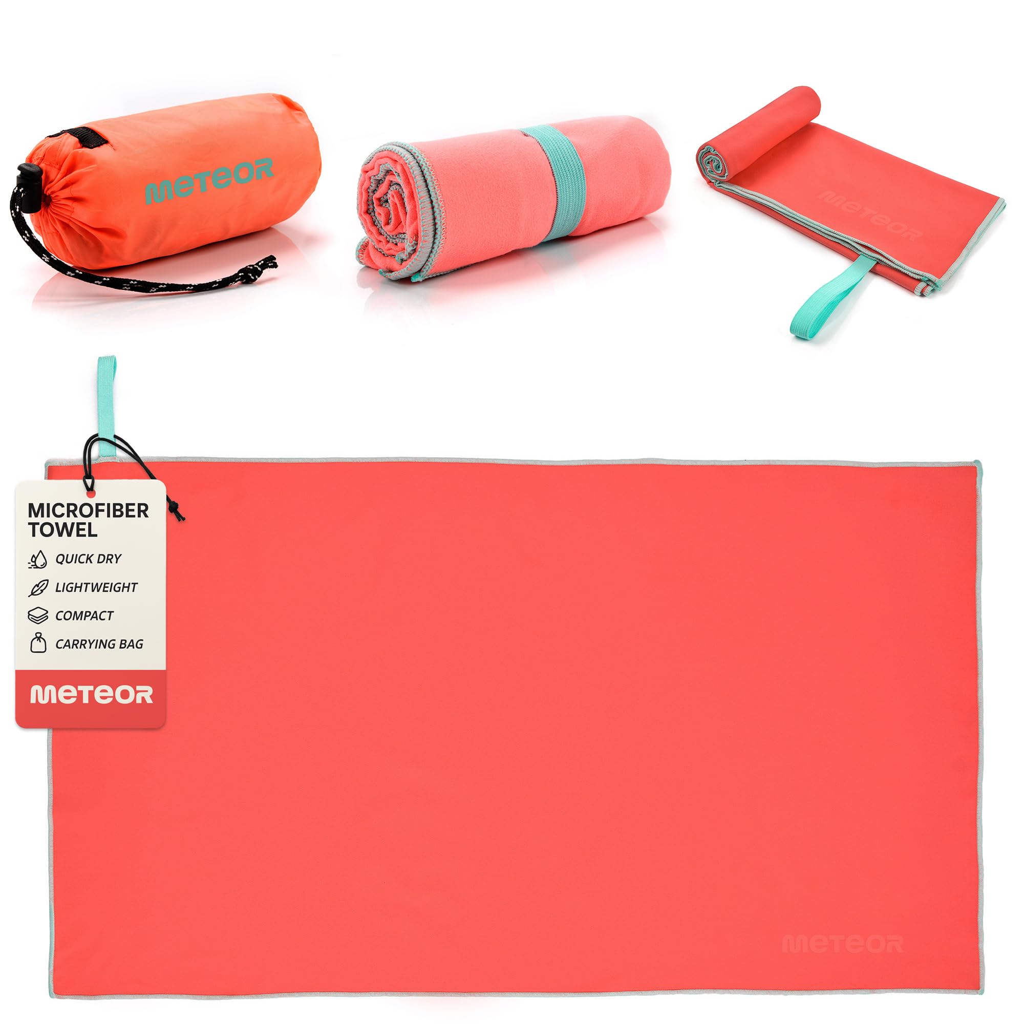 meteor microfibre towel – Lightweight travel towel for gym, swimming, backpacking – Compact & quick-dry gym towels with carry pouch – Travels Ideal for everyday use and trips – 50 x 90 cm – Pink
