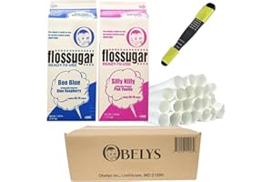OBELYS Blue Raspberry & Pink Vanilla Sweet & Fluffy Cotton Candy Floss - Two 3.25 lb Containers, 105 Cones, & Adjustable Measuring Spoon - Ready-to-Use Sugar - Perfect for Parties, Festivals, and Concession Stands