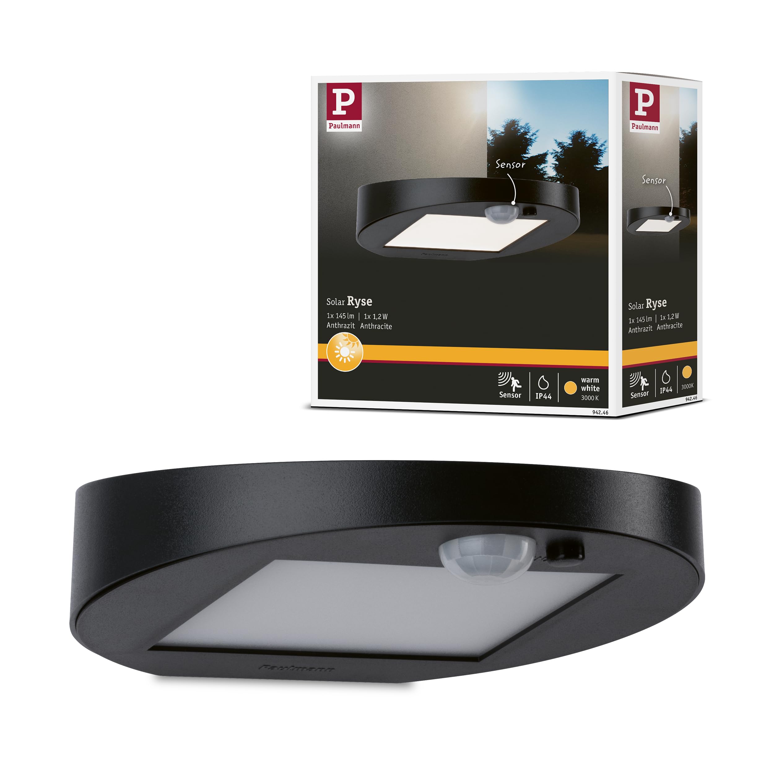 Paulmann 94246 Ryse Solar Wall luminaire LED Outdoor luminaire incl. 1x1.2 watt Anthracite Plastic 3000 K Warm White