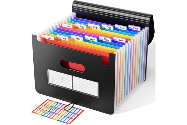 ABC life 12-Pocket Accordion File Organizer, Expandable File Folder with Colorful A-Z Tabs, Portable Bill & Receipt Organizer