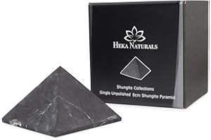 Heka Naturals Unpolished Shungite Pyramid Black Stone Crystal | 8cm - Desk Decor Shungite Stone for Home or Office - Chakra S
